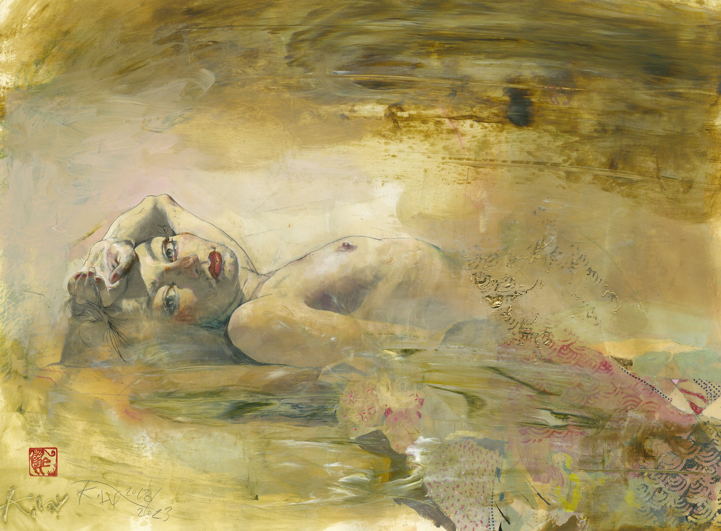 REPOSE WITH GOLD & RED EMBELLISHED PRINT