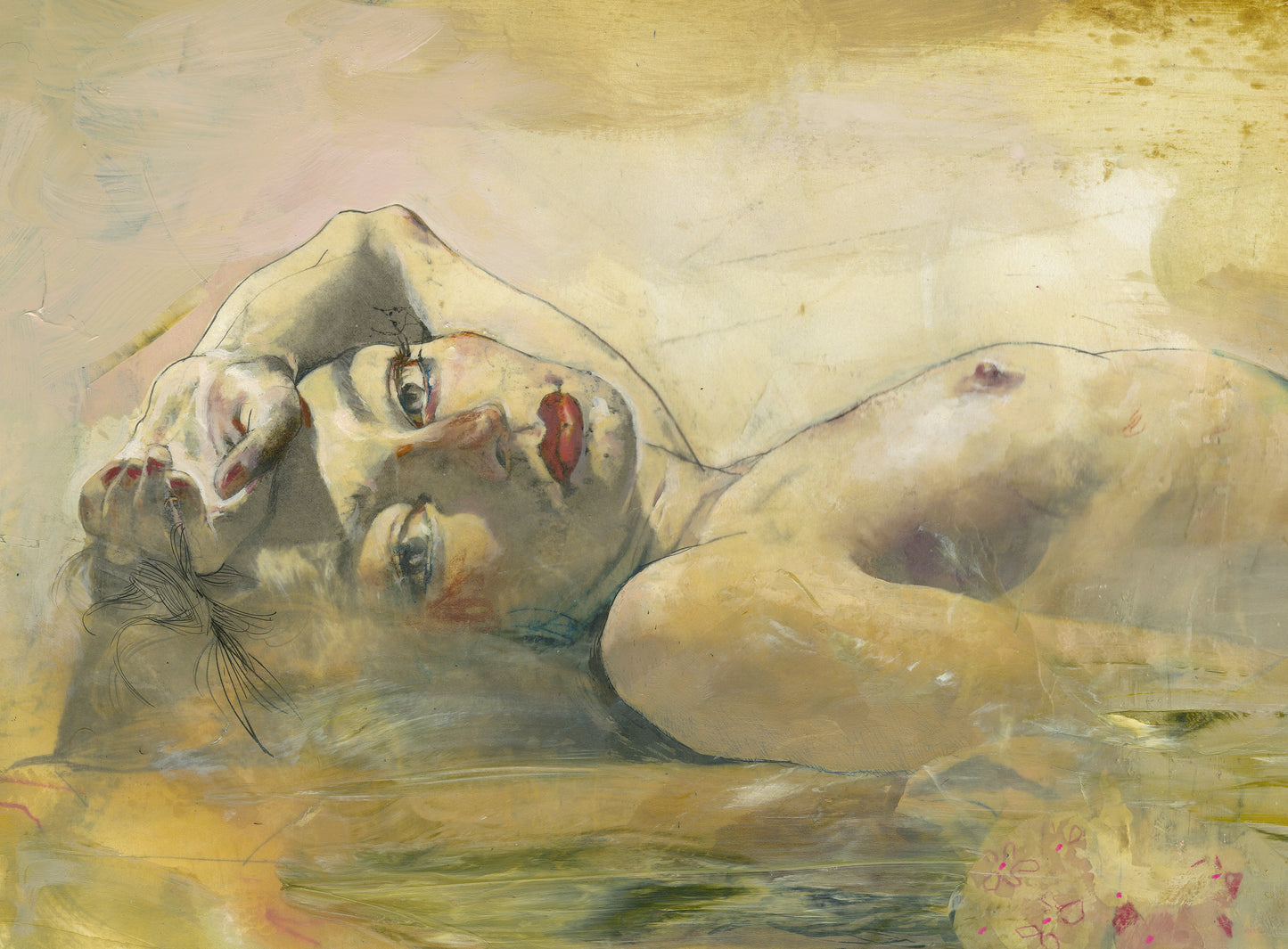 REPOSE WITH GOLD & RED EMBELLISHED PRINT